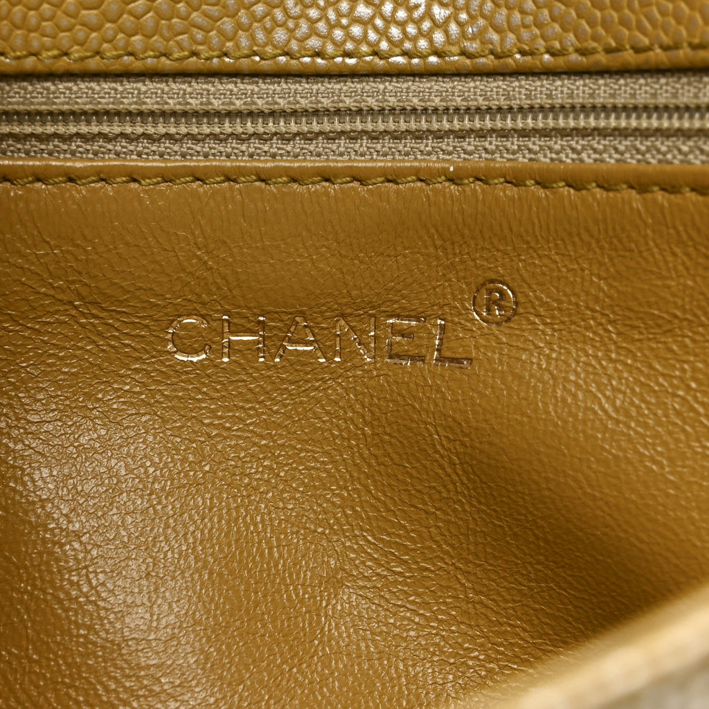 Chanel Metallic Caviar Quilted Medium Single Flap Beige