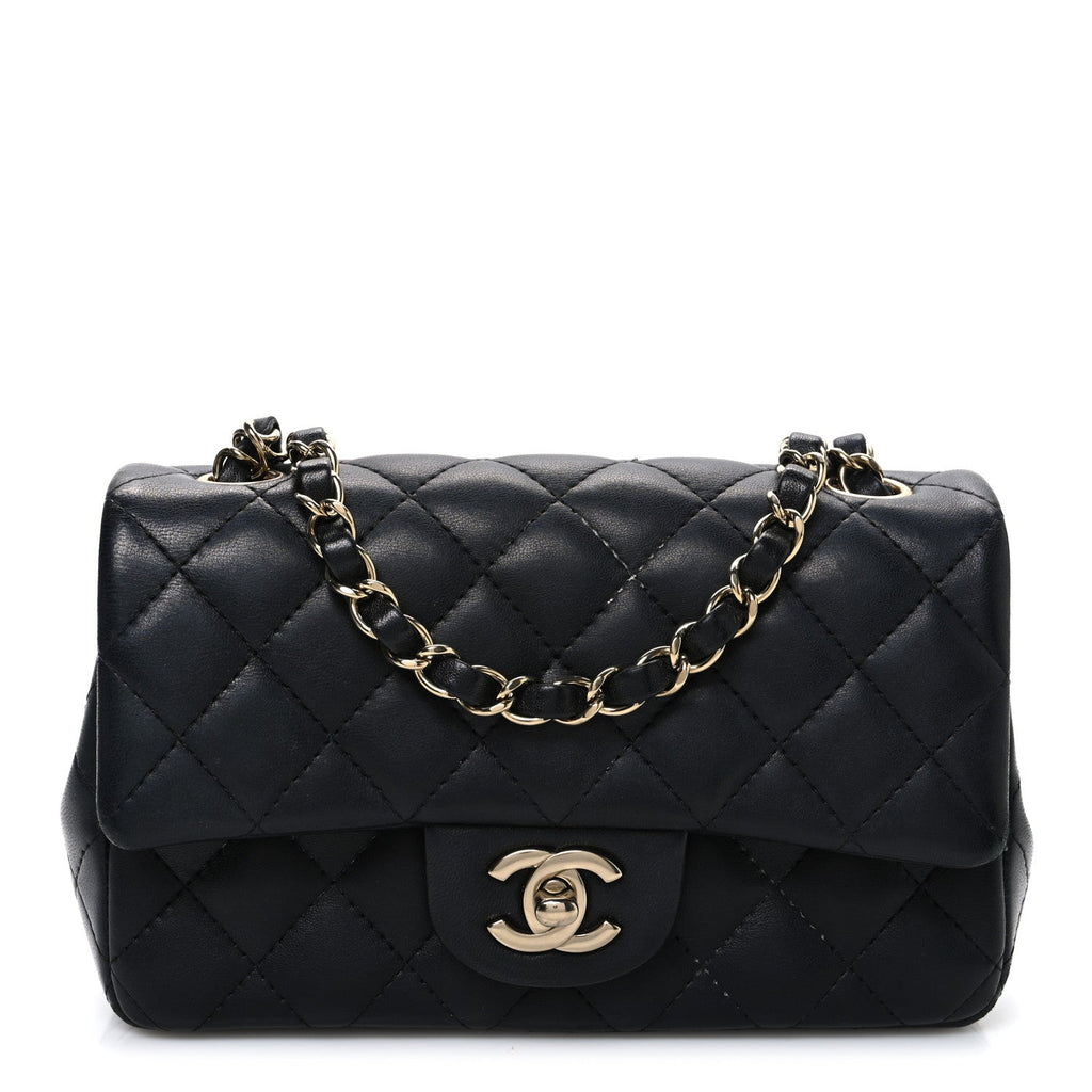 Chanel Lambskin Quilted Mini Rectangular Flap Black
