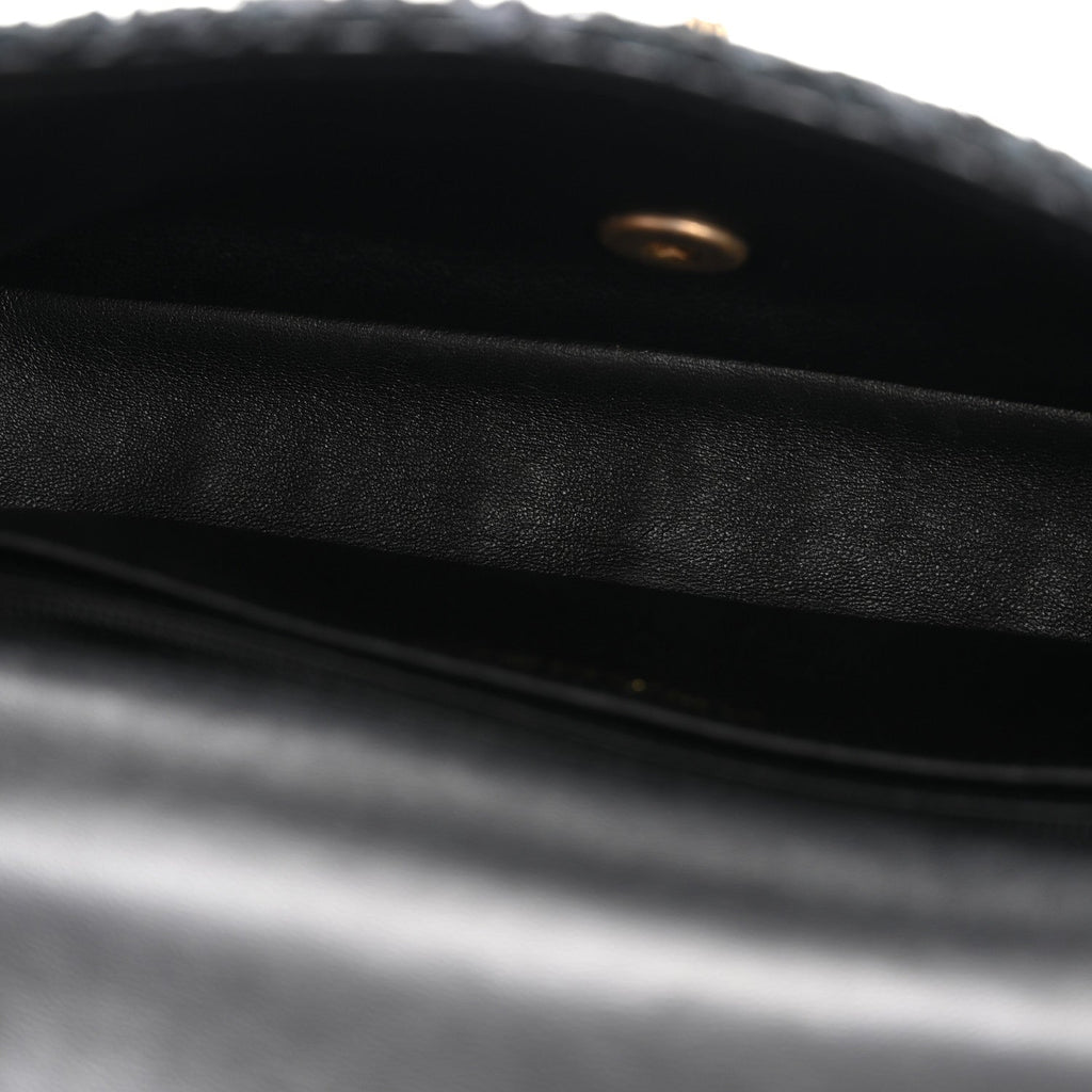 Chanel Tweed Quilted Mini Side Pearl Flap Bag Black