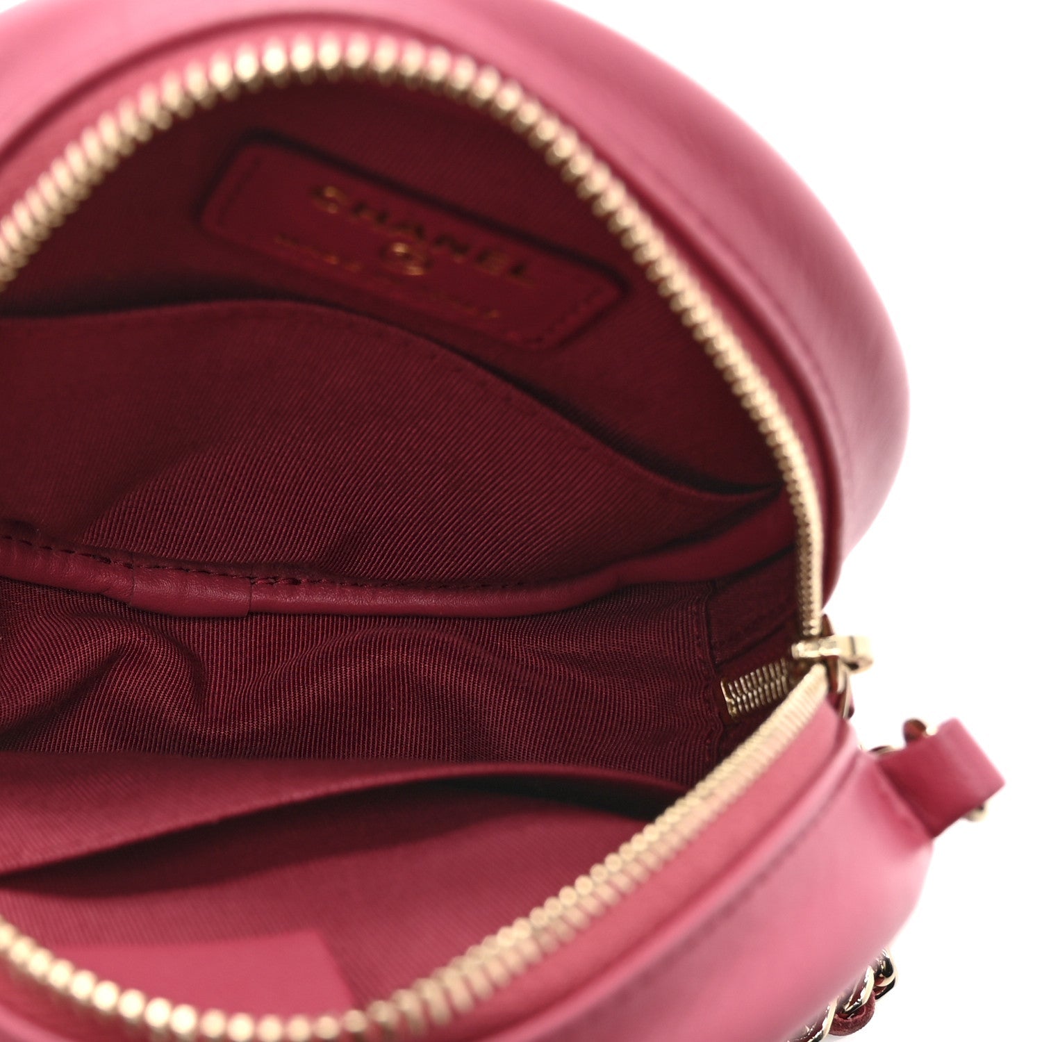 Chanel Lambskin Quilted Round Clutch With Chain Pink