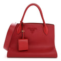 Prada Saffiano Cuir Calfskin Medium Monochrome Top Handle Tote Fuoco