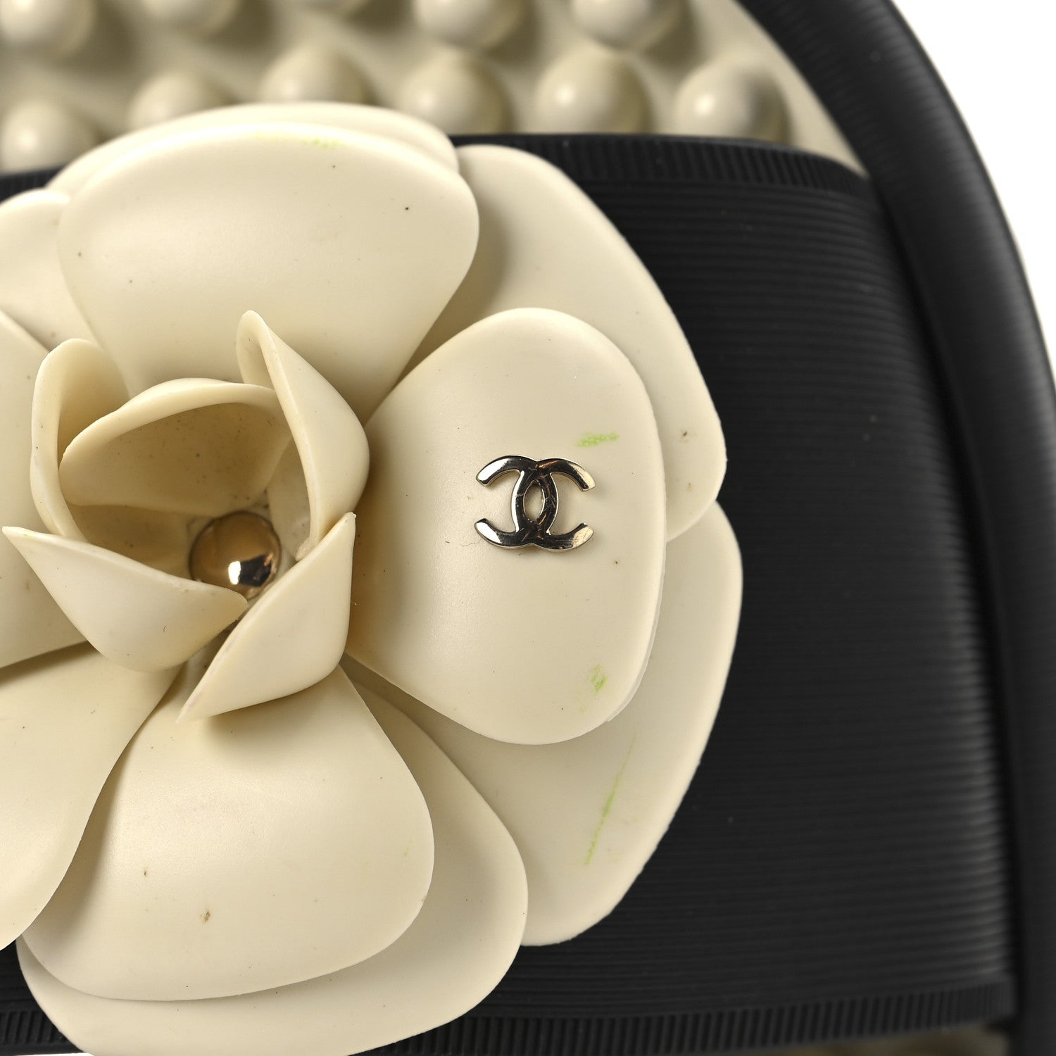 Chanel Thermoplastic PVC Camellia Mule Sandals 36 Black Ivory