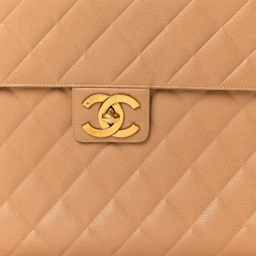 Chanel Caviar Quilted Briefcase Laptop Bag Beige