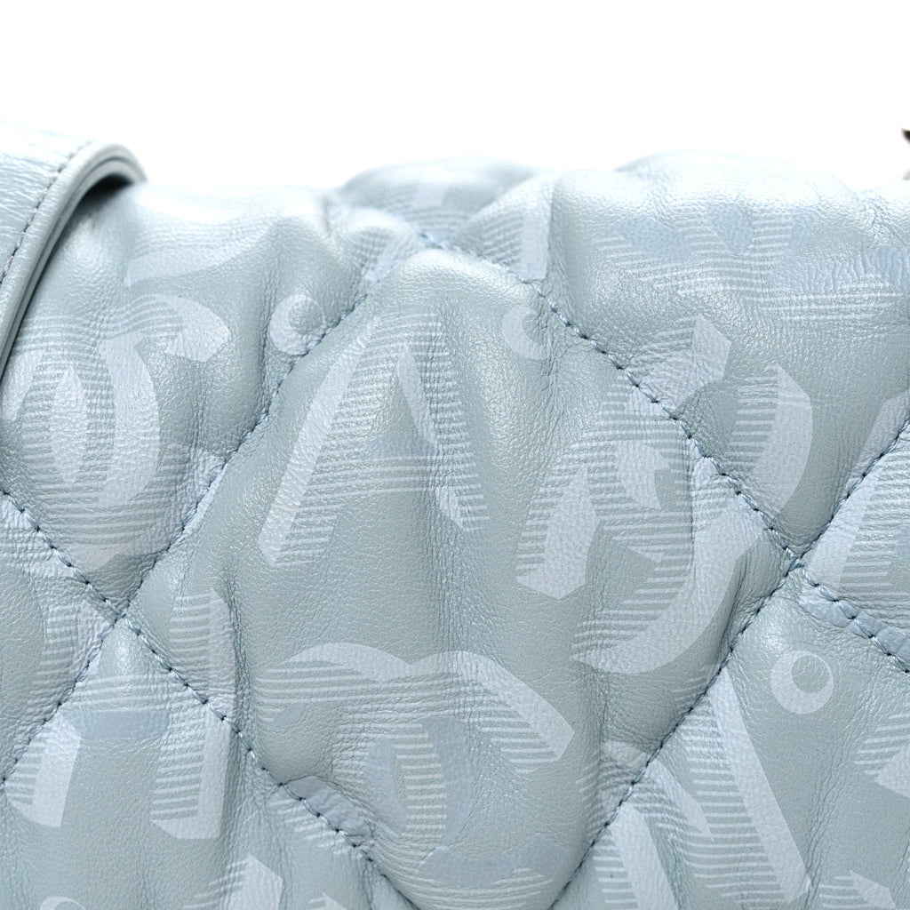 Chanel Lambskin Quilted Printed CC Mini Square Flap Light Blue