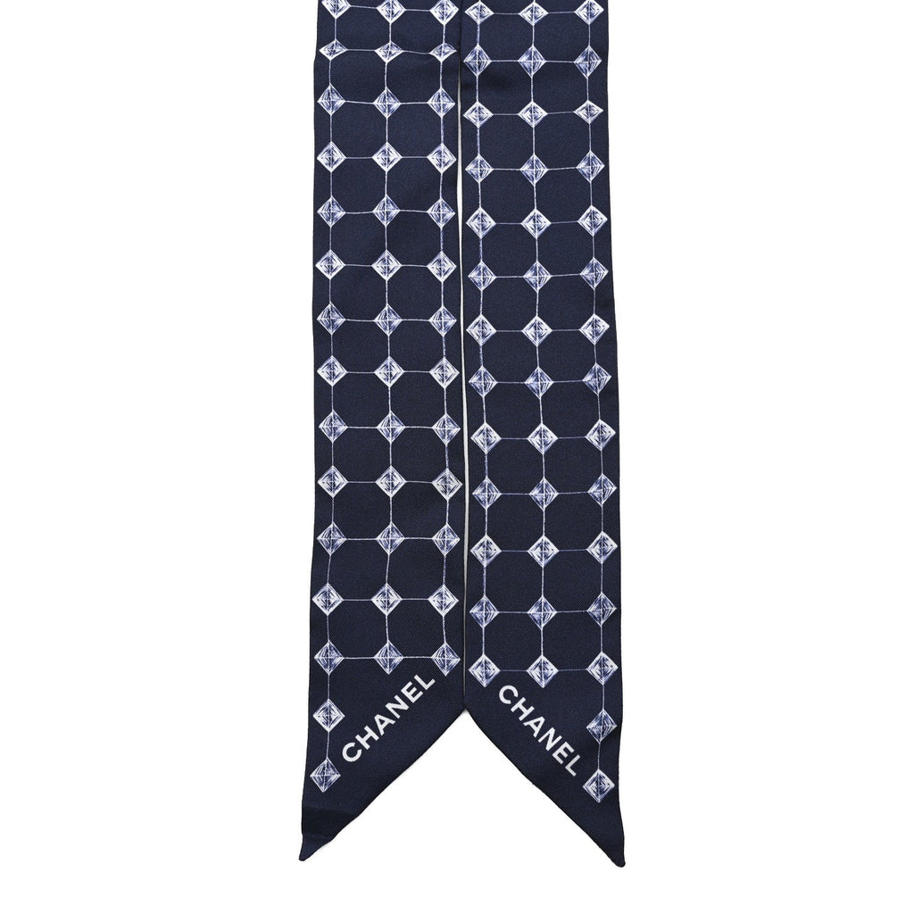 Chanel Silk CC Slim Bandeau Scarf Blue White