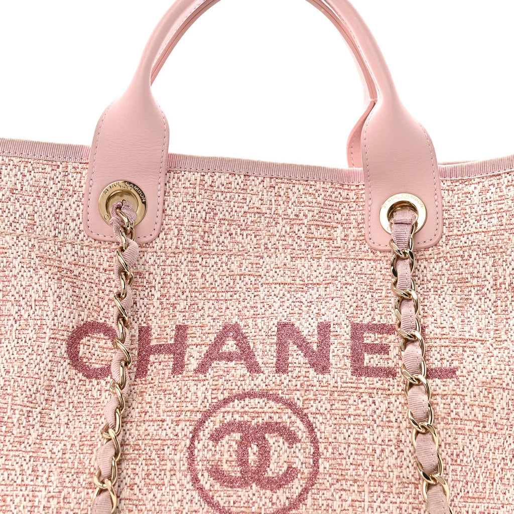 Chanel Lurex Boucle Deauville Medium Tote Pink