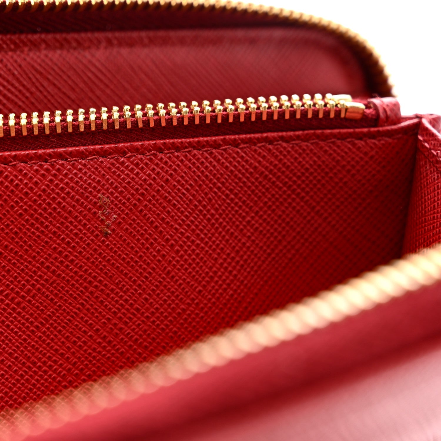 Prada Saffiano Metal Zip Around Wallet Fuoco