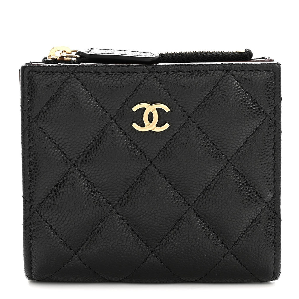 Caviar Quilted CC Zip Compact Wallet Black
