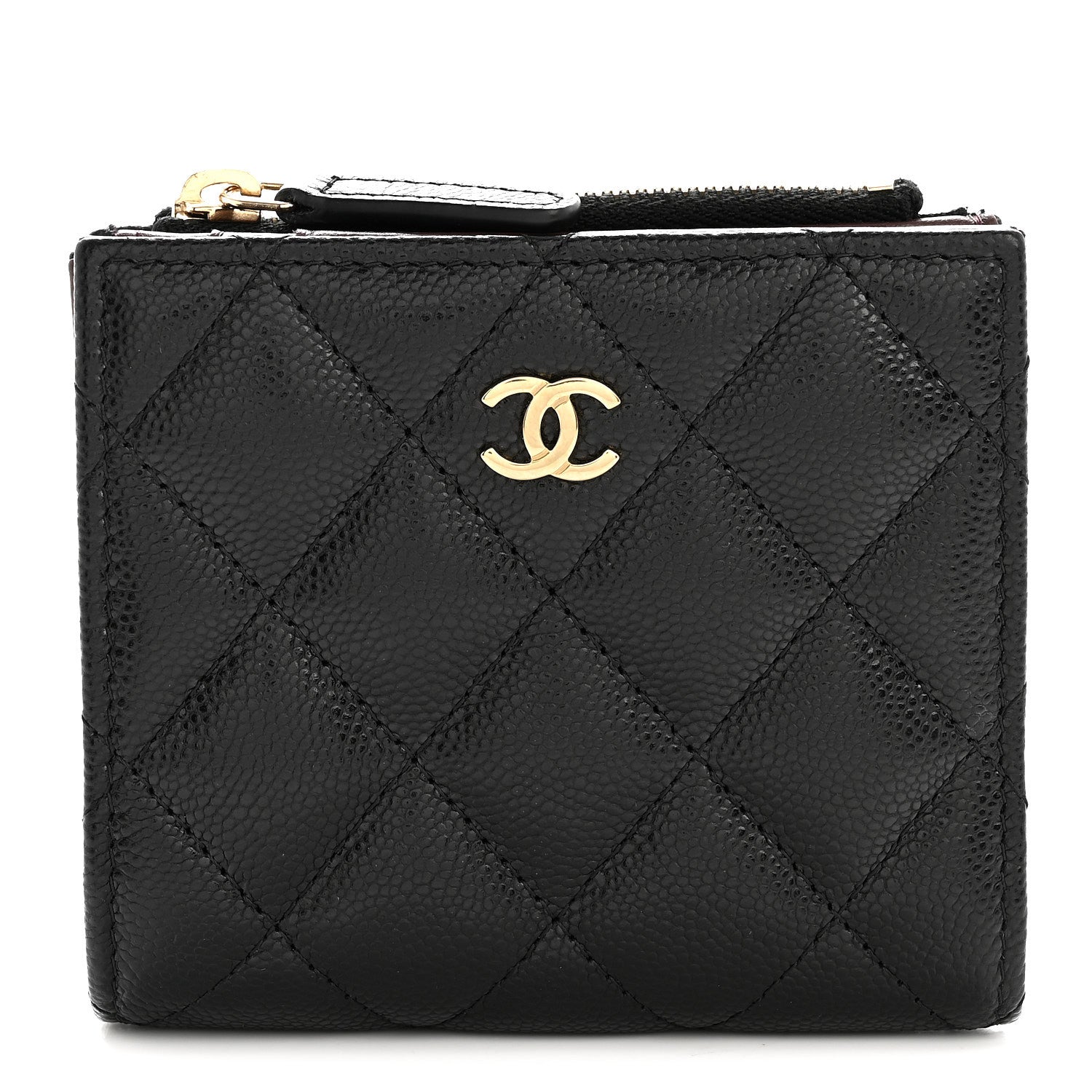 Caviar Quilted CC Zip Compact Wallet Black