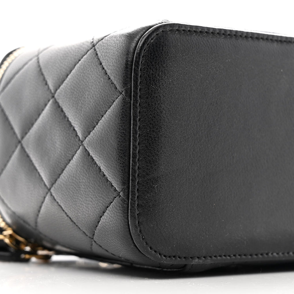 Chanel Goatskin Quilted Punk Essentials Vanity Case With Chain Black