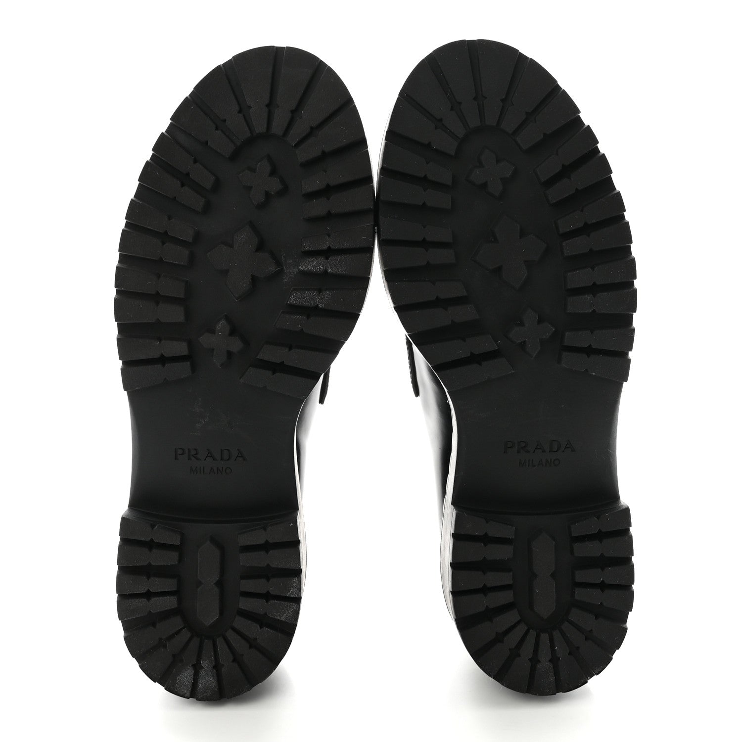 Prada Metal Triangle Logo Double Chocolate Loafers 38 Black