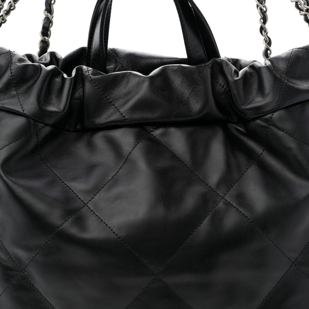 Chanel Shiny Calfskin Quilted Chanel 22 Backpack Black