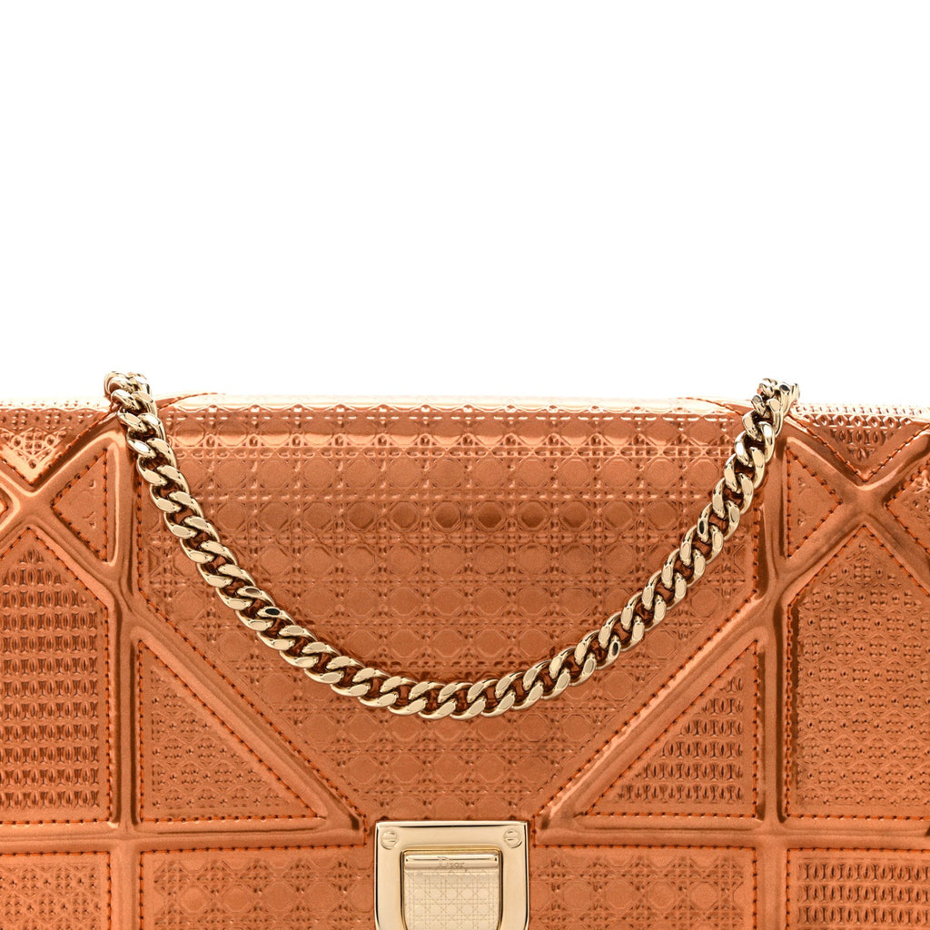 Christian Dior Metallic Patent Micro-Cannage Diorama Wallet on Chain Pouch Orange