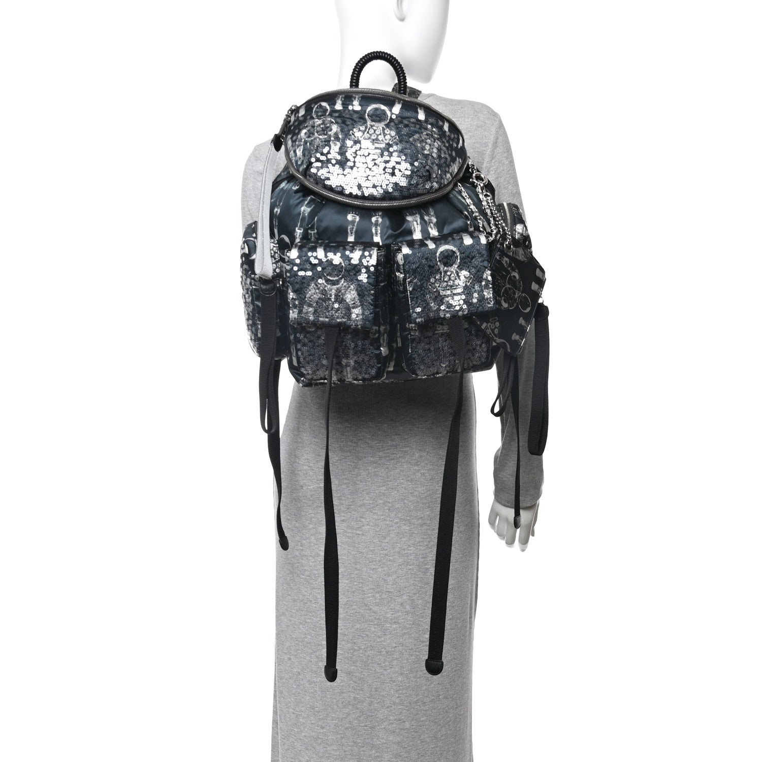 Chanel Sequin Nylon Lambskin Astronaut Essentials Backpack Black White