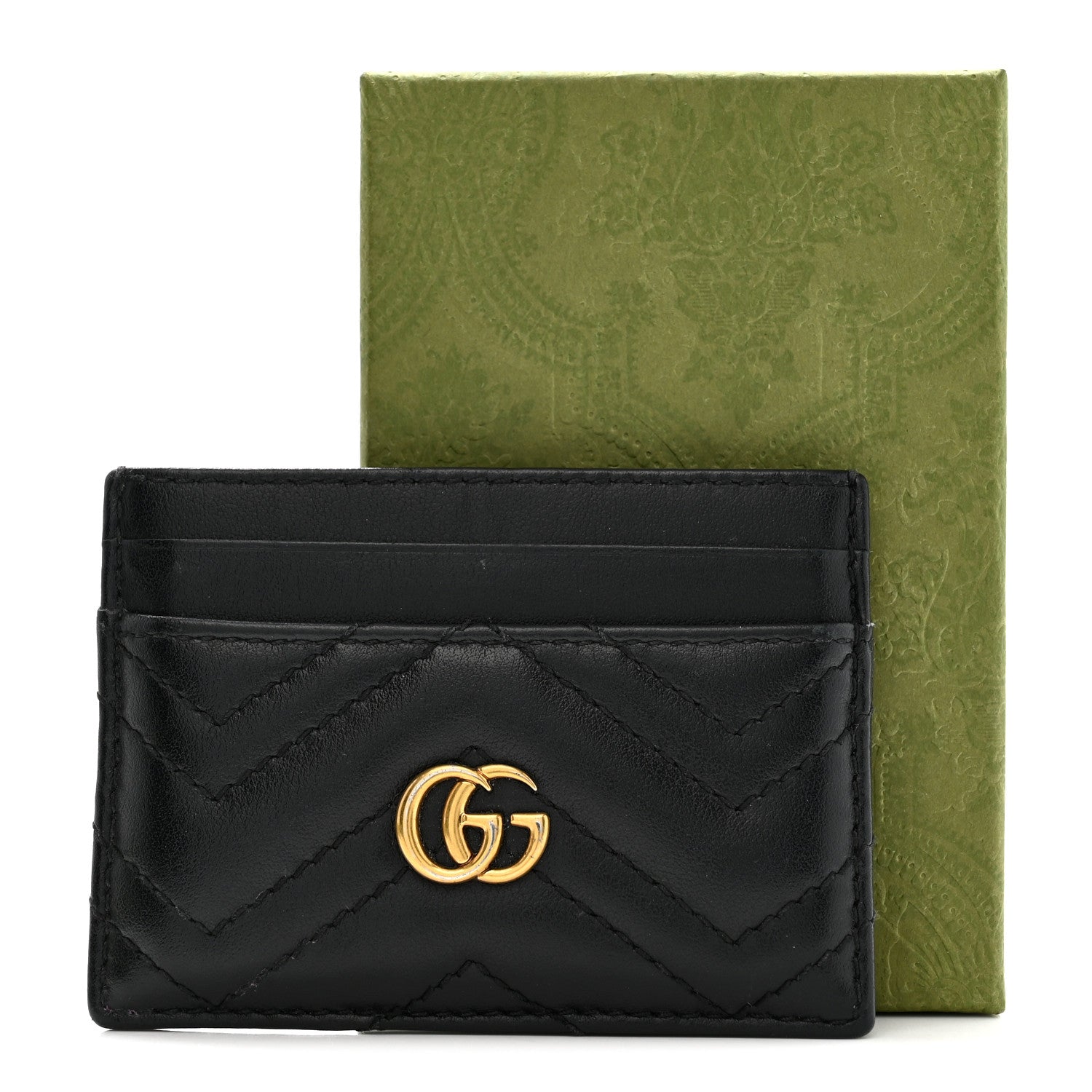Gucci Calfskin Matelasse GG Marmont Card Holder Black