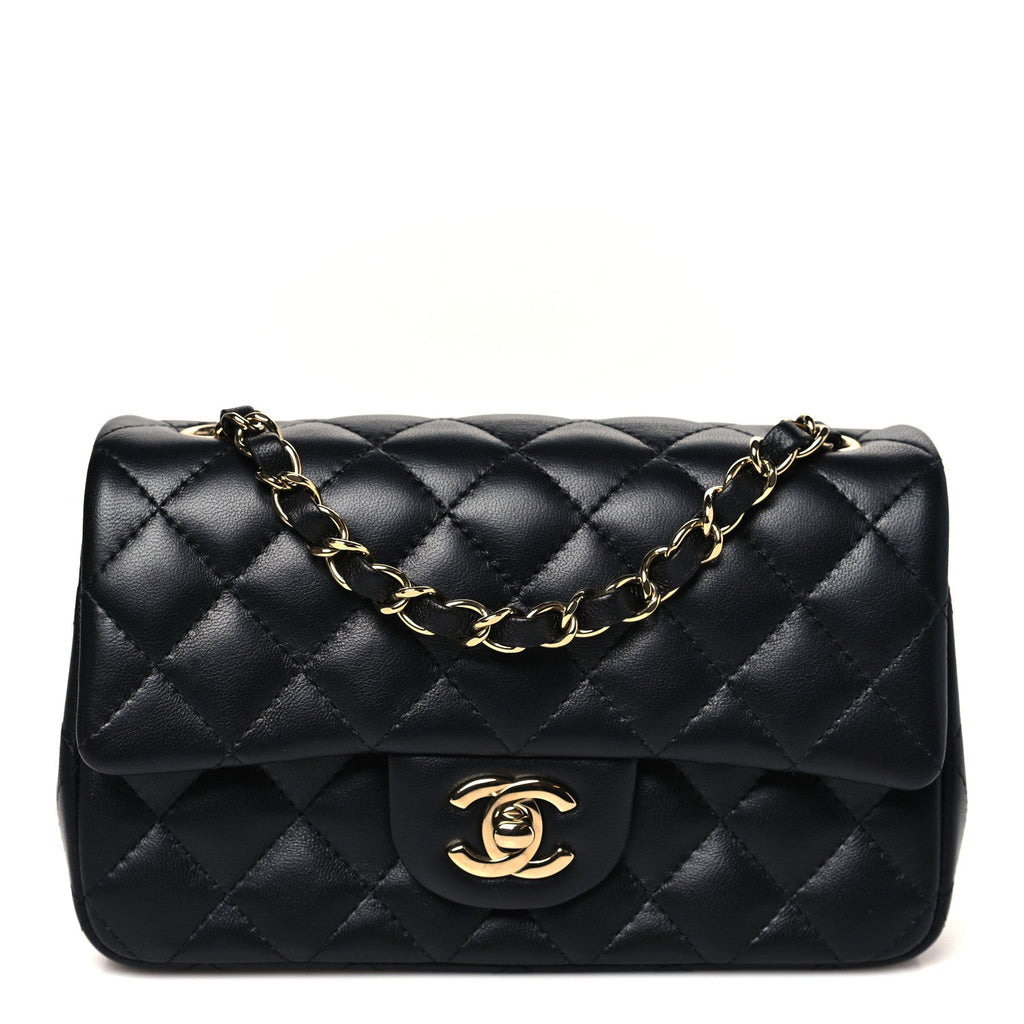 Chanel Lambskin Quilted Mini Rectangular Flap Black
