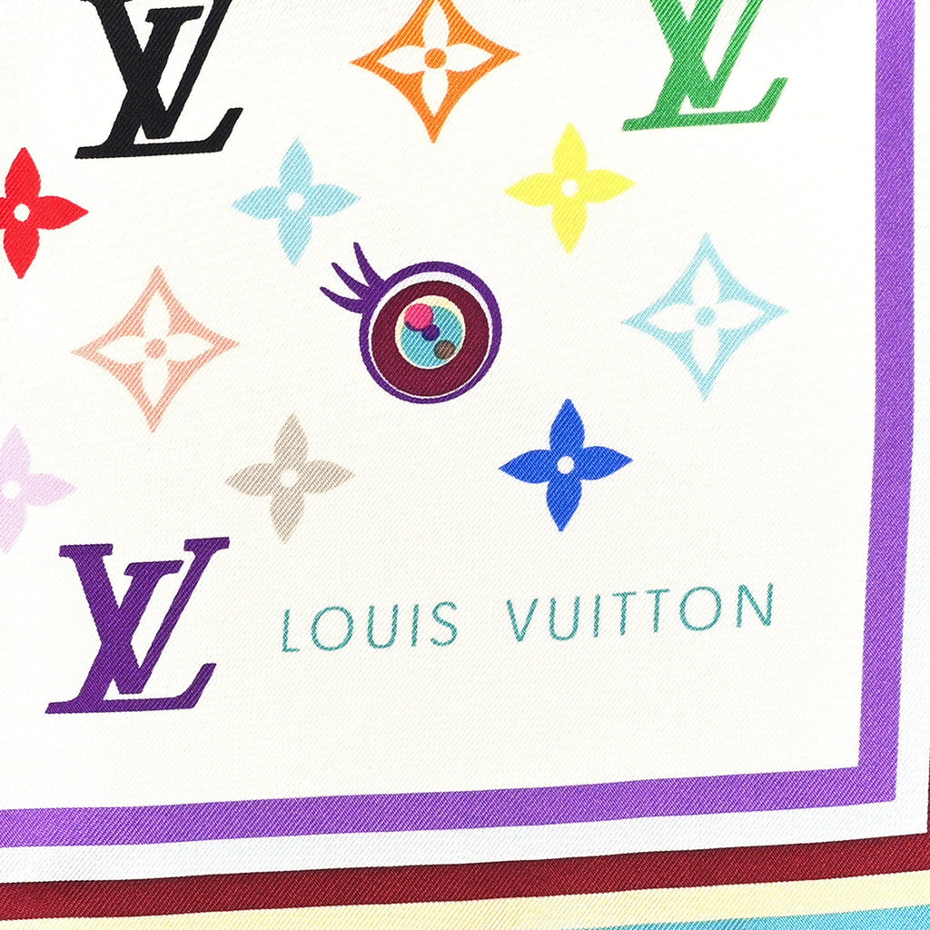 Louis Vuitton Silk Multicolor Eye Love Scarf White