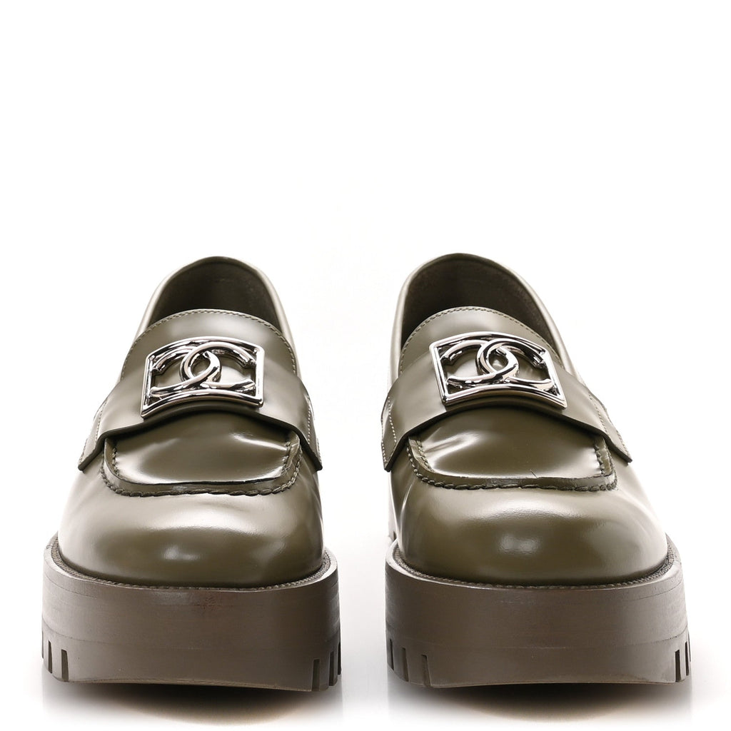 Calfskin Metal CC Loafers 37.5 Khaki