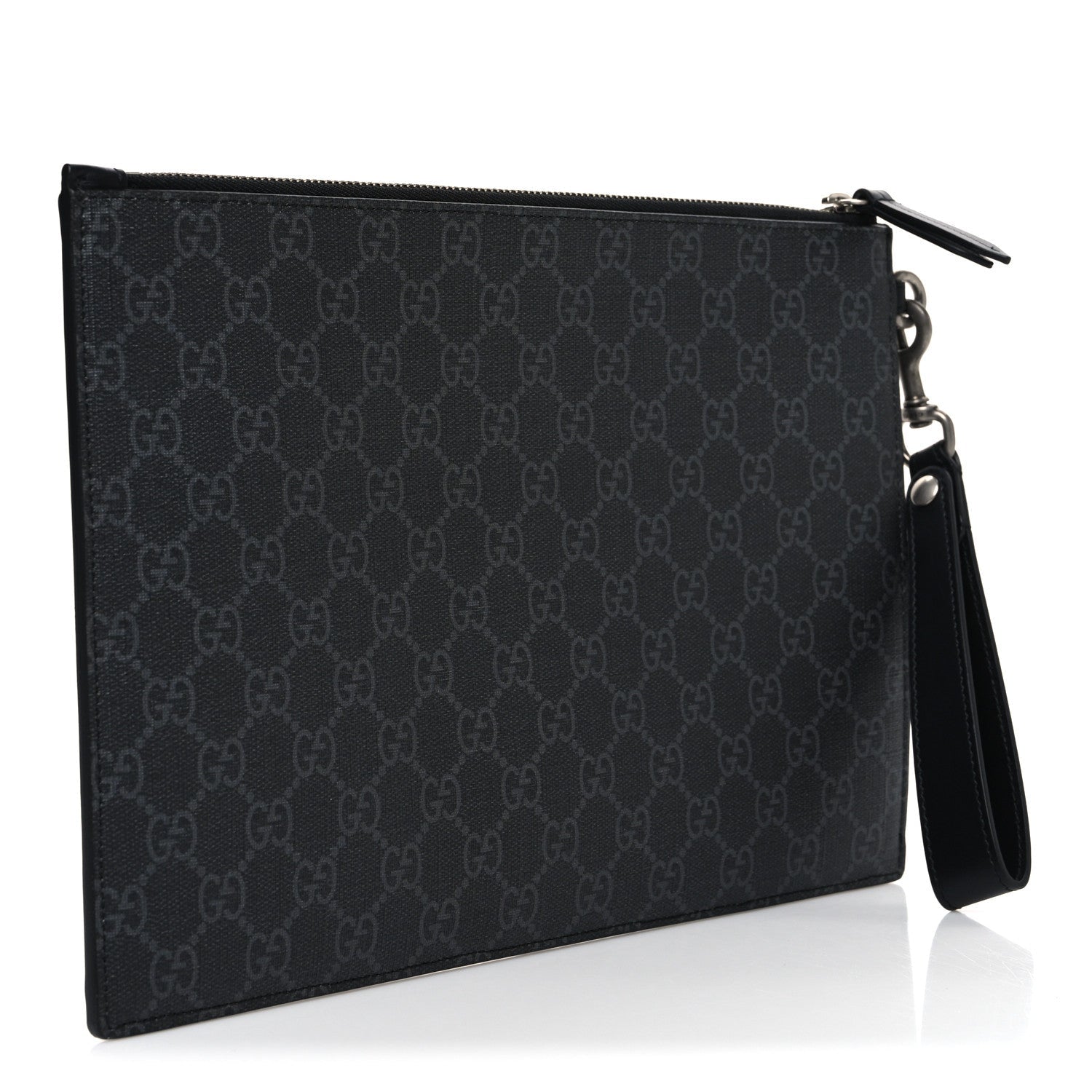 Gucci GG Supreme Monogram Kingsnake Zip Wristlet Pouch Black Grey