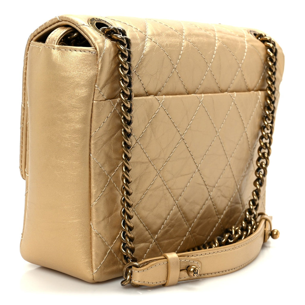 Chanel Metallic Aged Calfskin Quilted CC Square Flap Light Gold