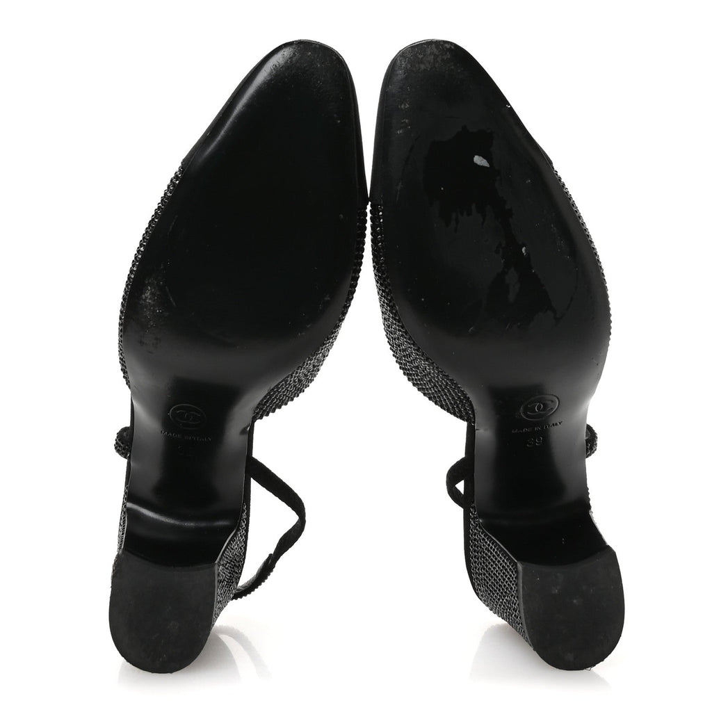Chanel Strass Grosgrain Cap Toe CC Slingback Pumps 39 Black