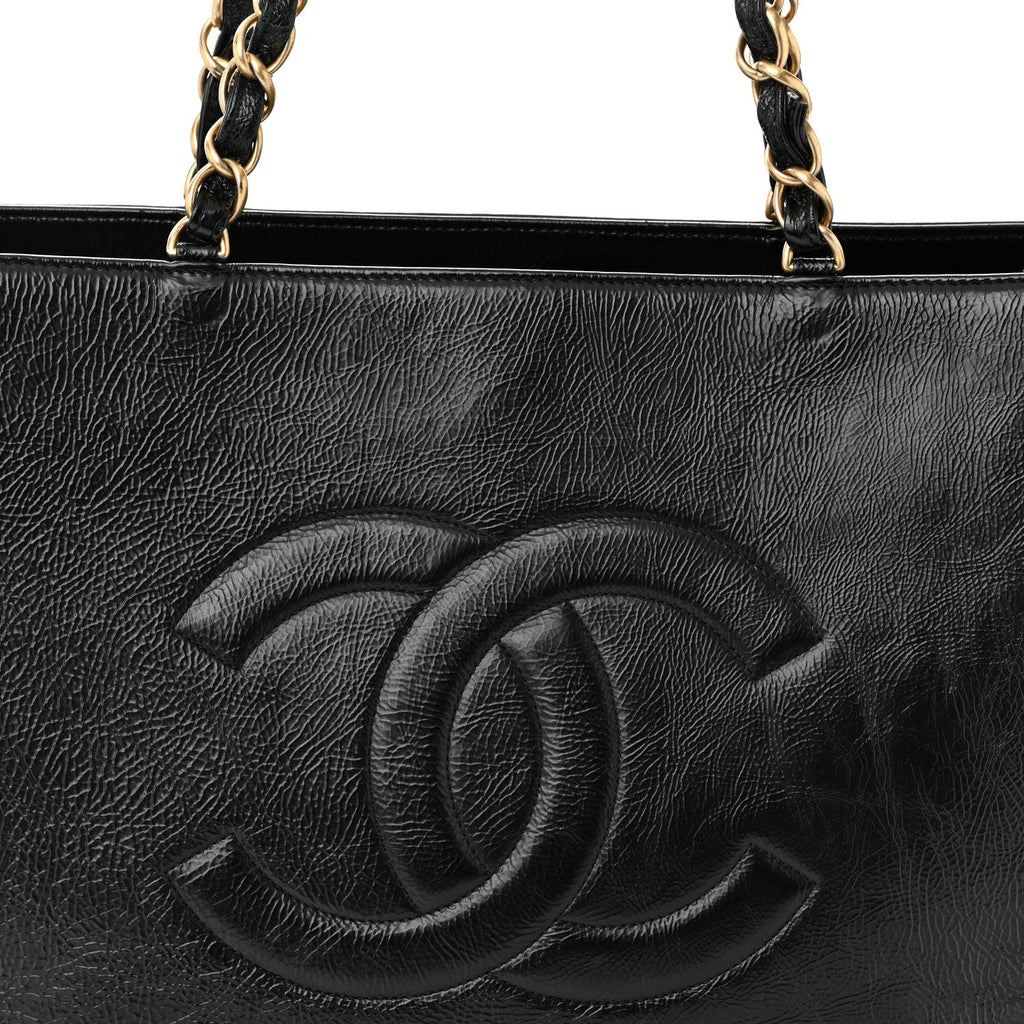 Chanel Shiny Aged Calfskin Shopping Bag Black