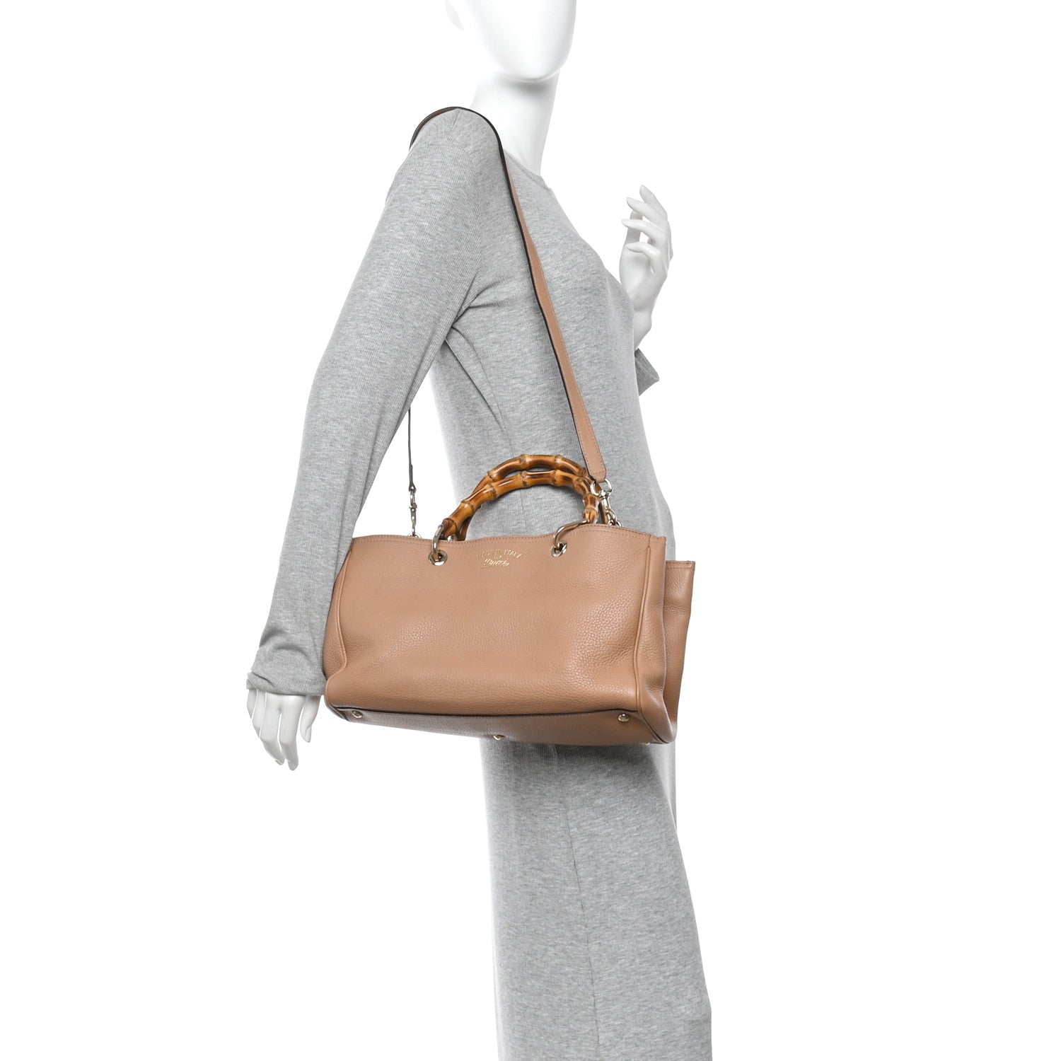 Gucci Pebbled Calfskin Medium Bamboo Shopper Tote Camelia