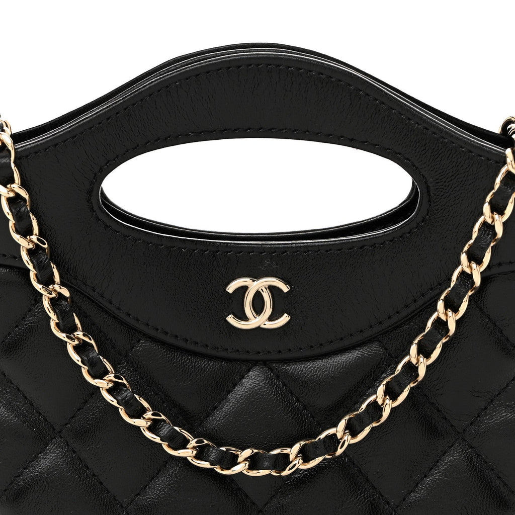 Chanel Shiny Crumpled Calfskin Quilted Nano 31 Shopping Bag Black