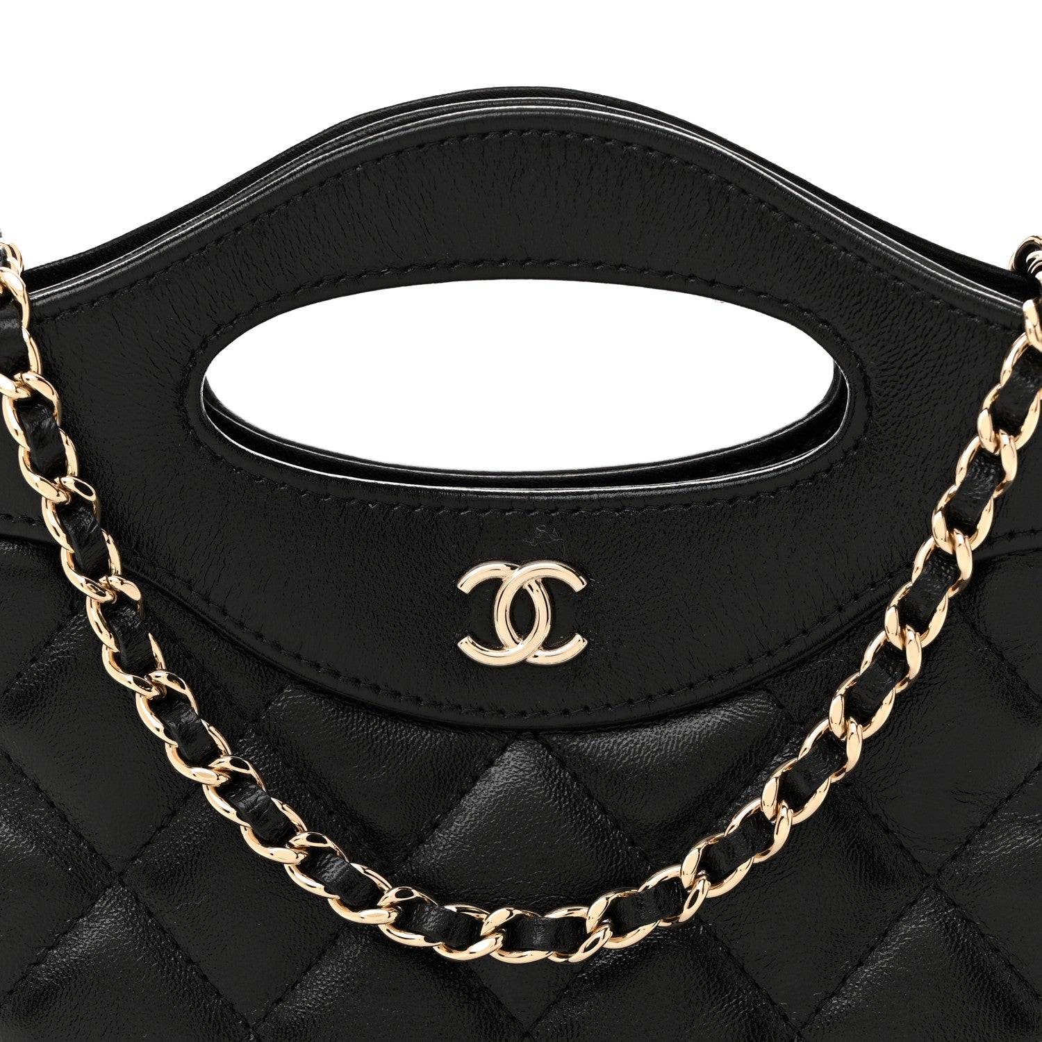Chanel Shiny Crumpled Calfskin Quilted Nano 31 Shopping Bag Black