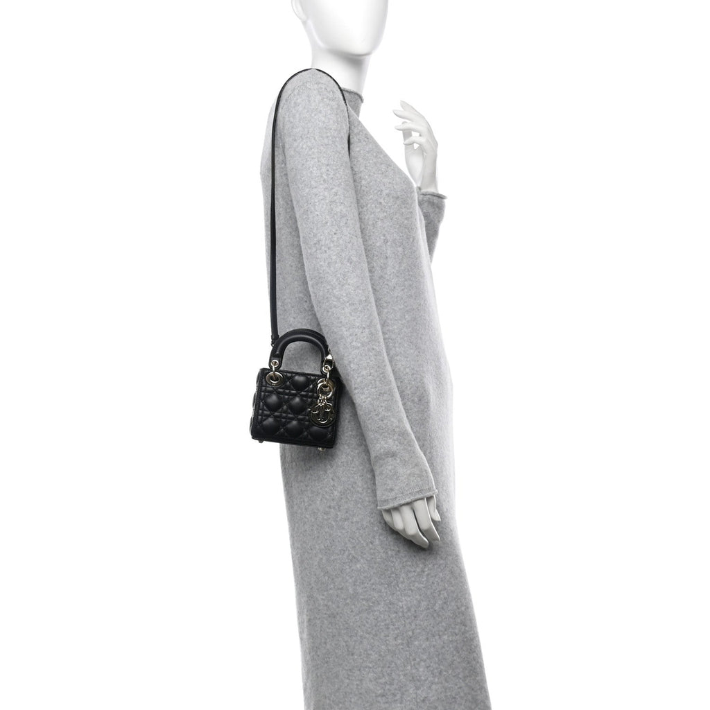 Christian Dior Lambskin Cannage Micro Lady Dior Black