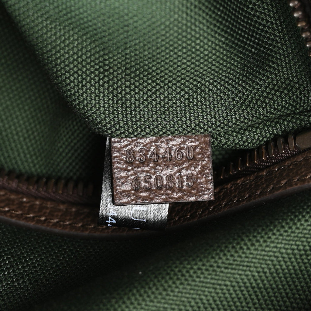 Gucci GG Supreme Monogram Textured Dollar Calfskin Web Medium Savoy Duffle Bag Beige Dark Brown