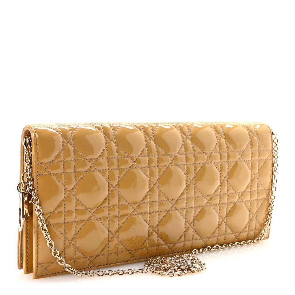 Christian Dior Patent Cannage Lady Dior Convertible Clutch Beige