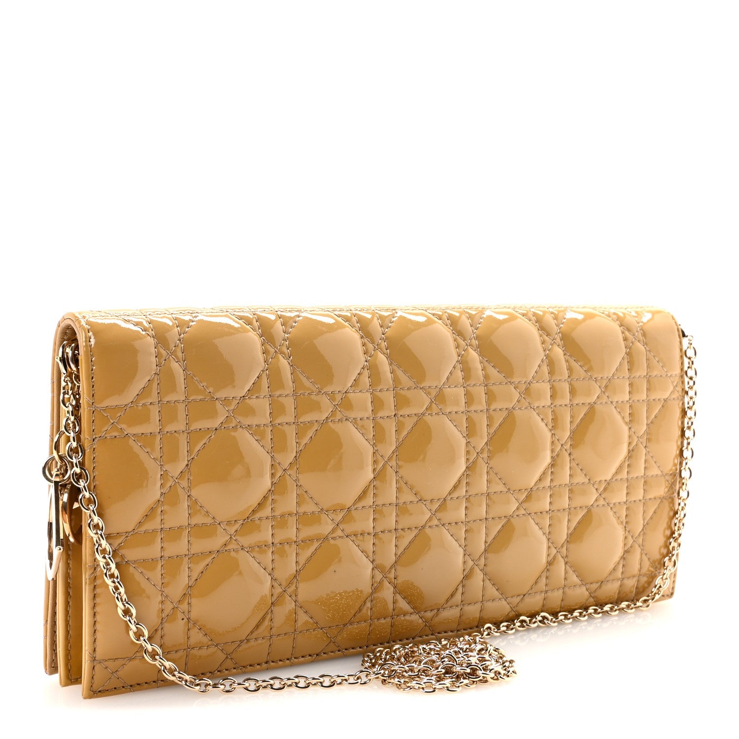 Christian Dior Patent Cannage Lady Dior Convertible Clutch Beige