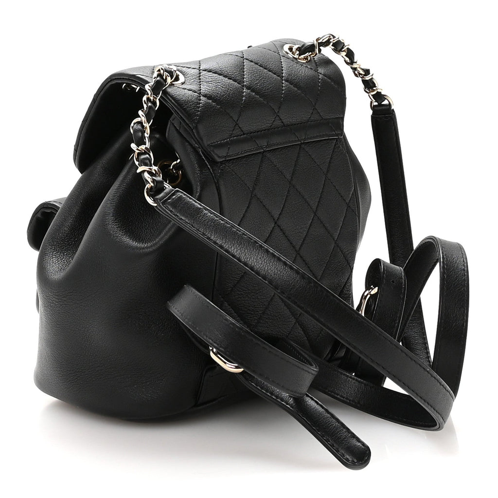 Chanel Glazed Aged Calfskin Quilted Small Duma Drawstring Backpack Black
