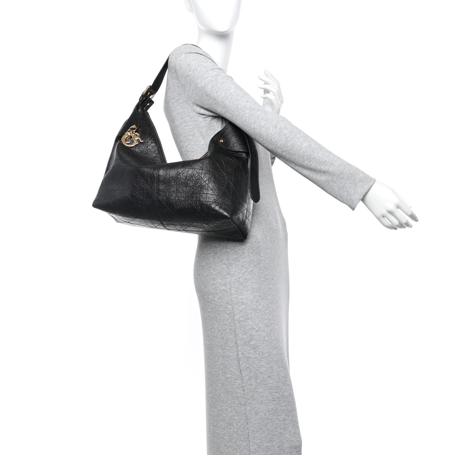 Christian Dior Crinkled Calfskin Macrocannage Large Voyage Bag Black