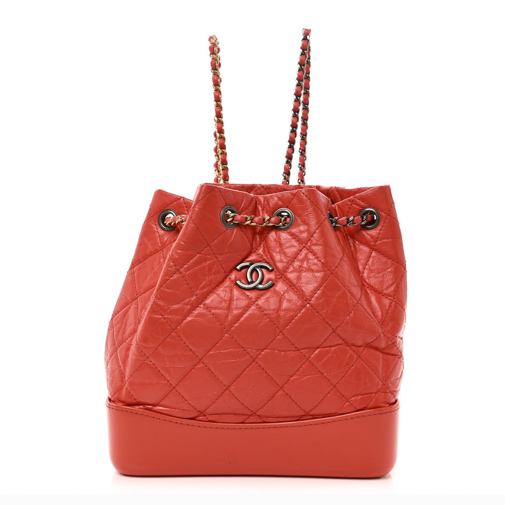 Chanel Aged Calfskin Quilted Small Gabrielle Backpack Orange