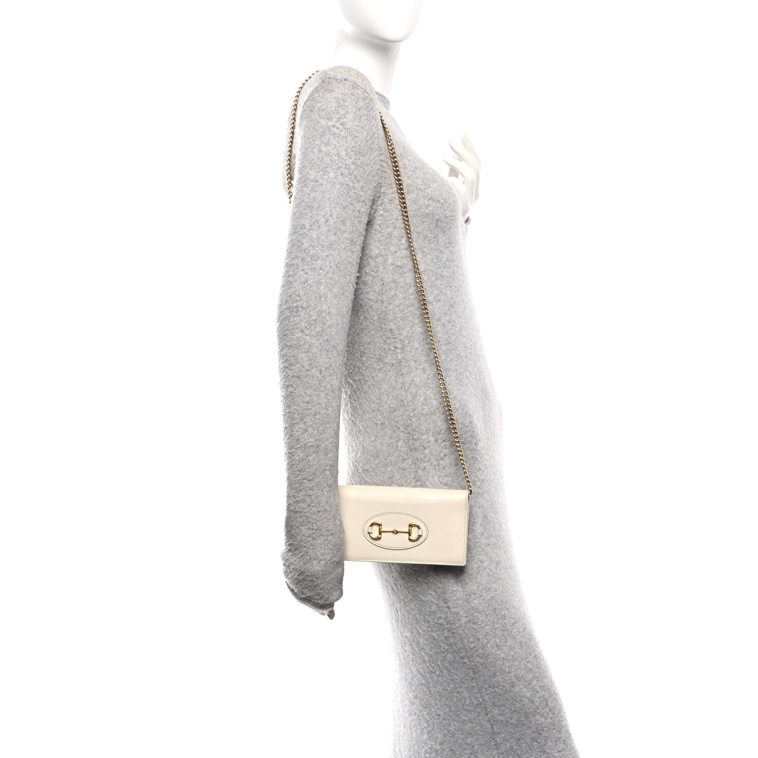 Gucci Boarded Plutone Calfskin Horsebit 1955 Wallet On Chain Mystic White