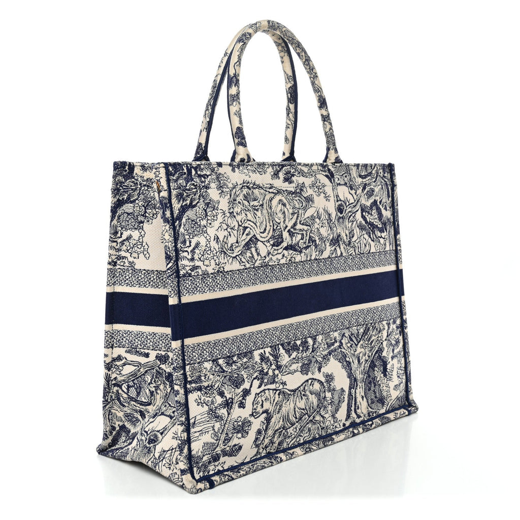 Christian Dior Canvas Embroidered Large Dioriviera Toile De Jouy Book Tote Blue