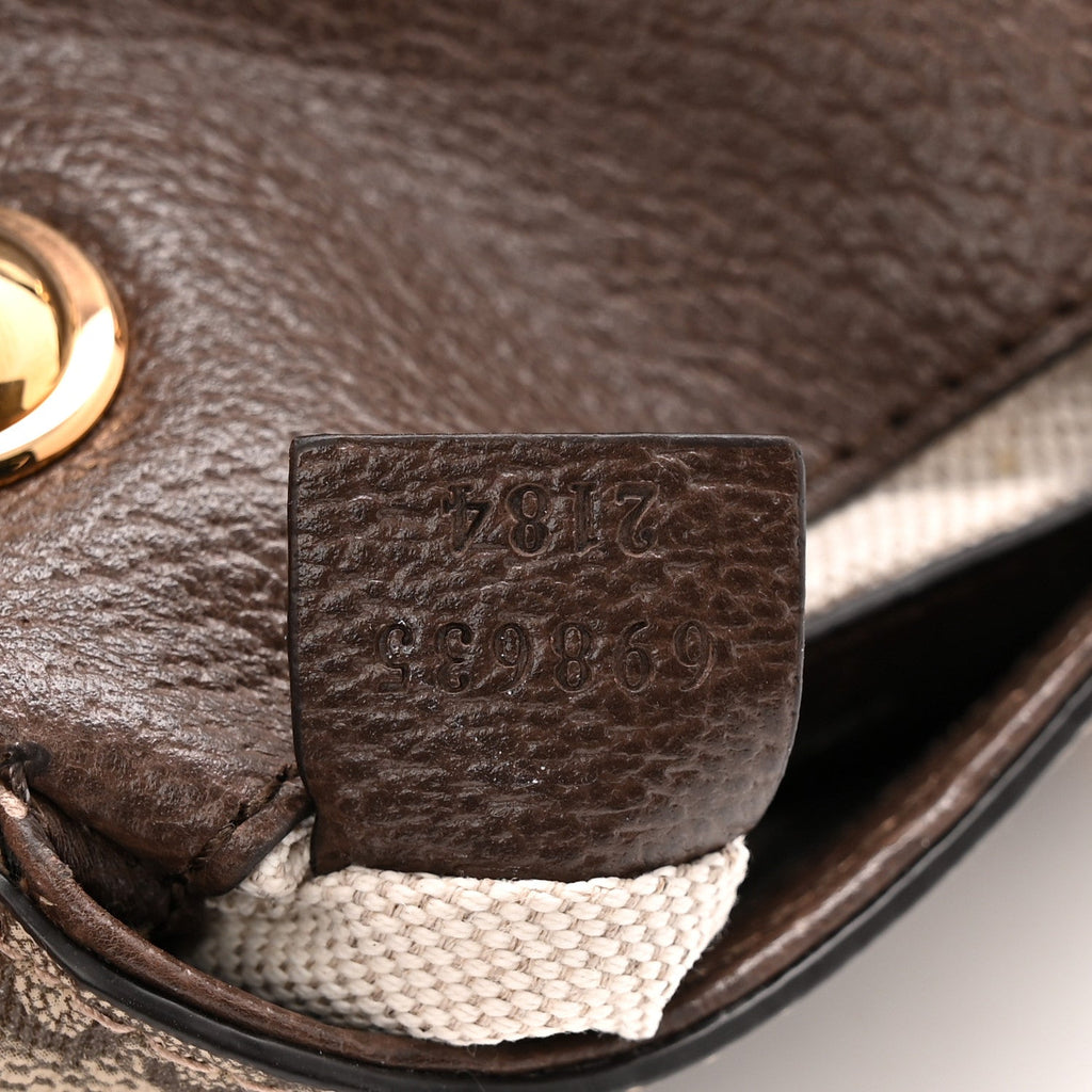Gucci GG Supreme Monogram Textured Dollar Calfskin Blondie Card Case Wallet with Strap Beige Ebony New Acero