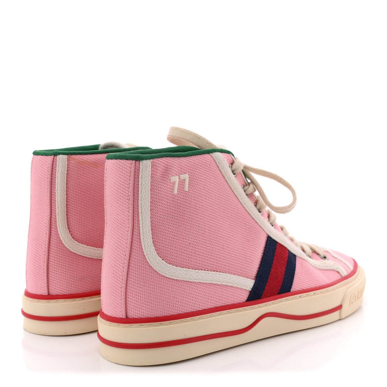 Gucci Canvas Web Womens 1977 Tennis High Top Sneakers 36 Wild Rose Mystic White