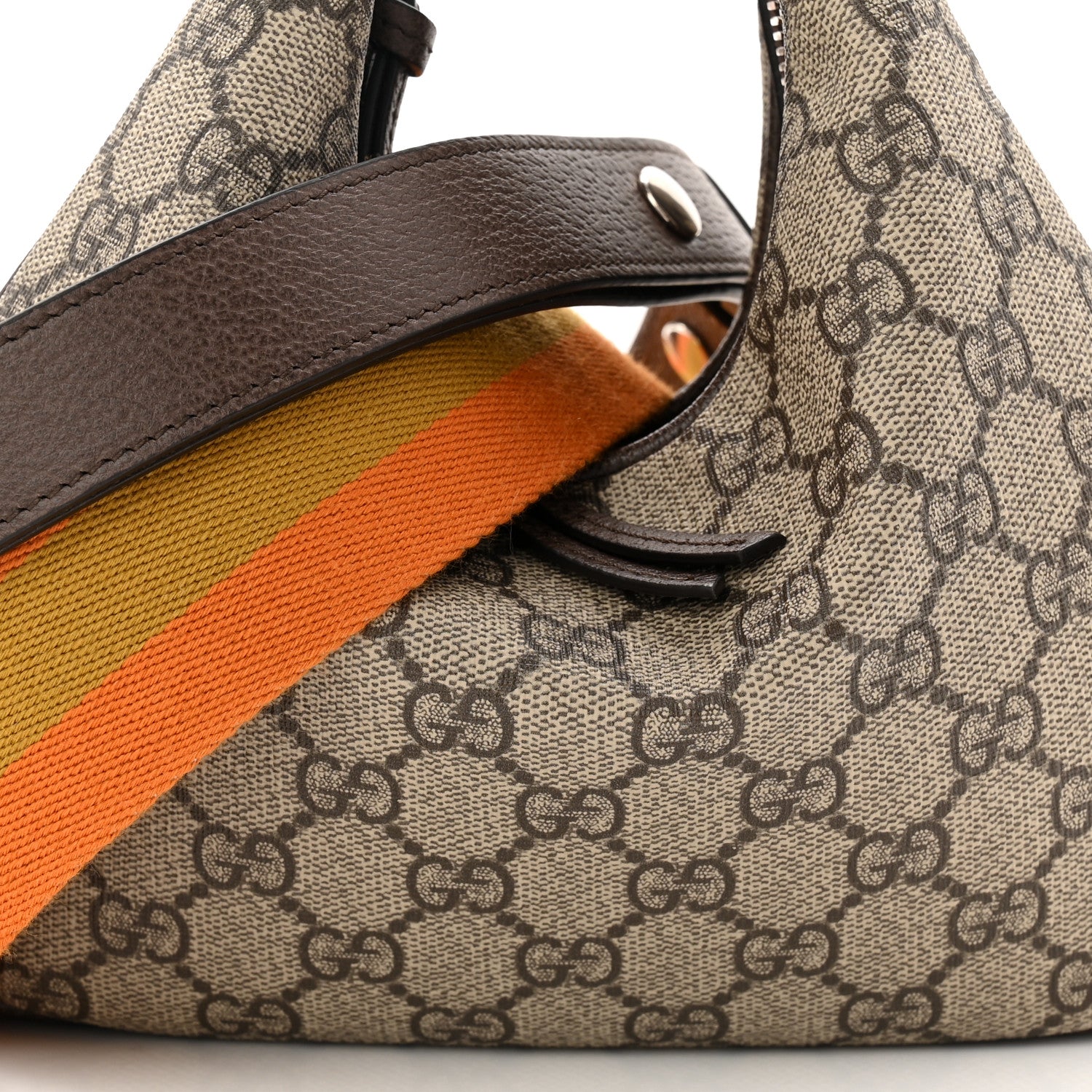 Gucci GG Supreme Monogram Textured Calfskin Web Small Attache Shoulder Bag Beige Ebony New Acero