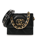 Chanel Lambskin Quilted Chanel 19 Flap Coin Purse With Chain Black