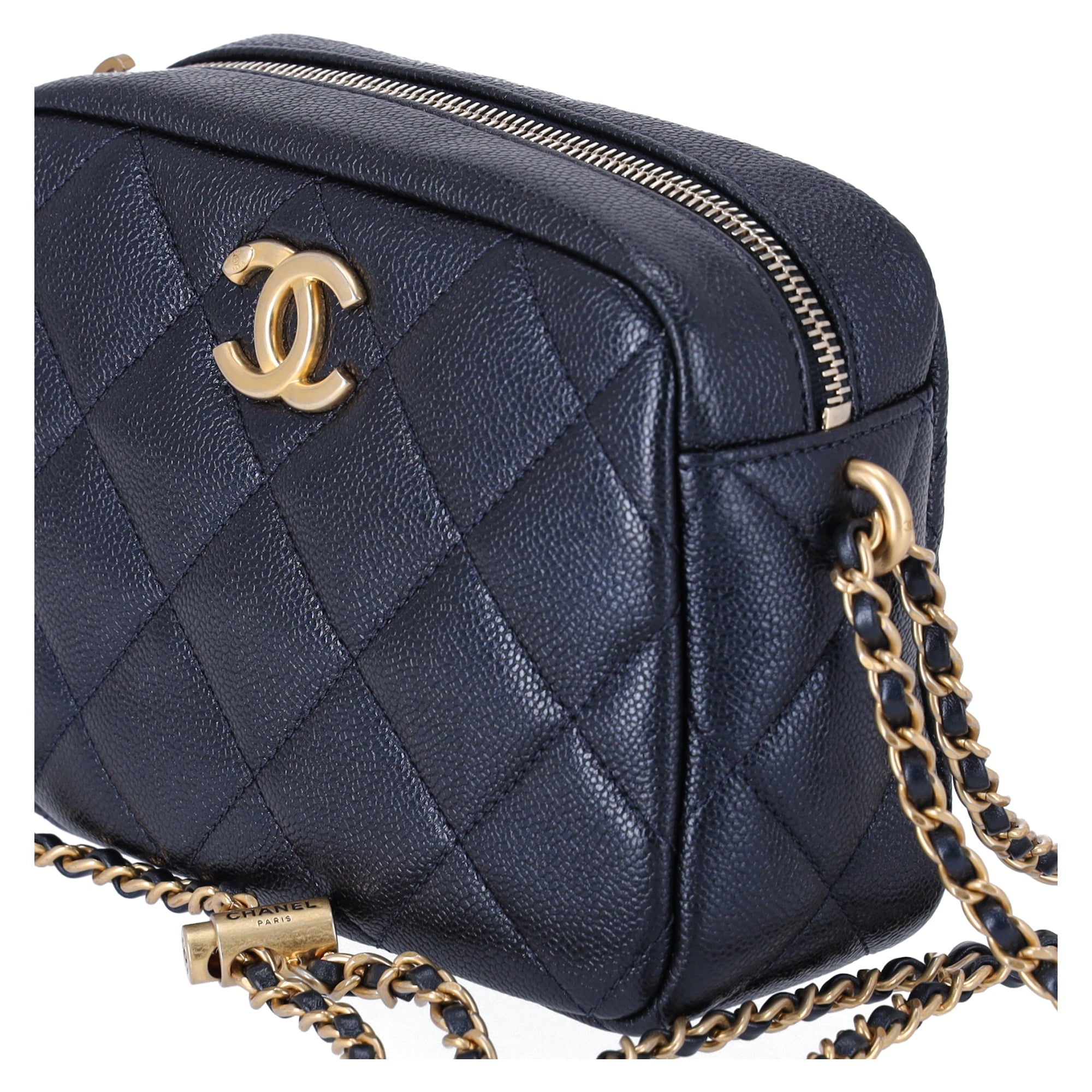 Chanel 21 K My Perfect Camera Bag Iridescent Caviar Quilted Leather Black