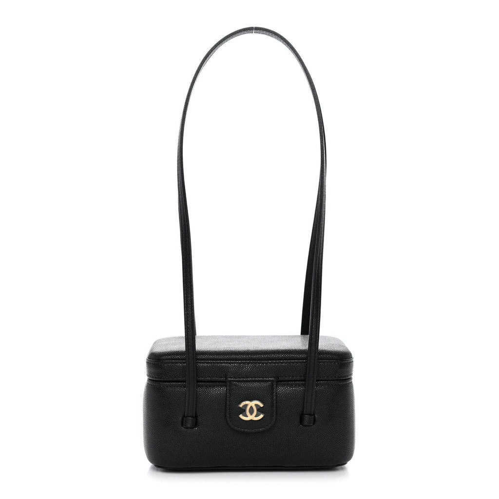 Chanel Shiny Caviar Preppy Coco Long Vanity With Strap Black