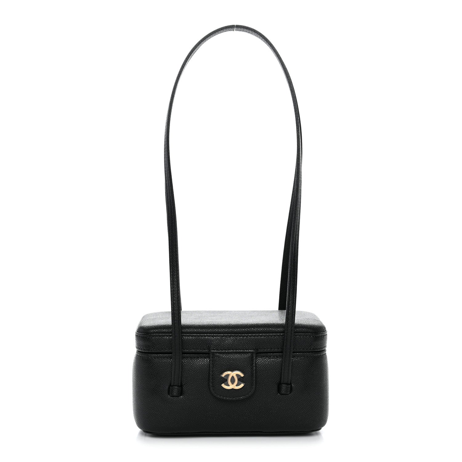 Chanel Shiny Caviar Preppy Coco Long Vanity With Strap Black