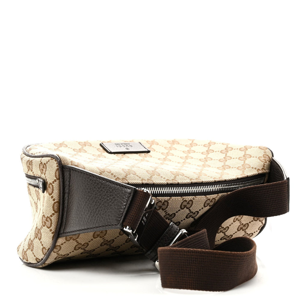 Gucci Monogram Dollar Calfskin Waist Pouch Beige Ebony Testa di Moro Marrone Scuro