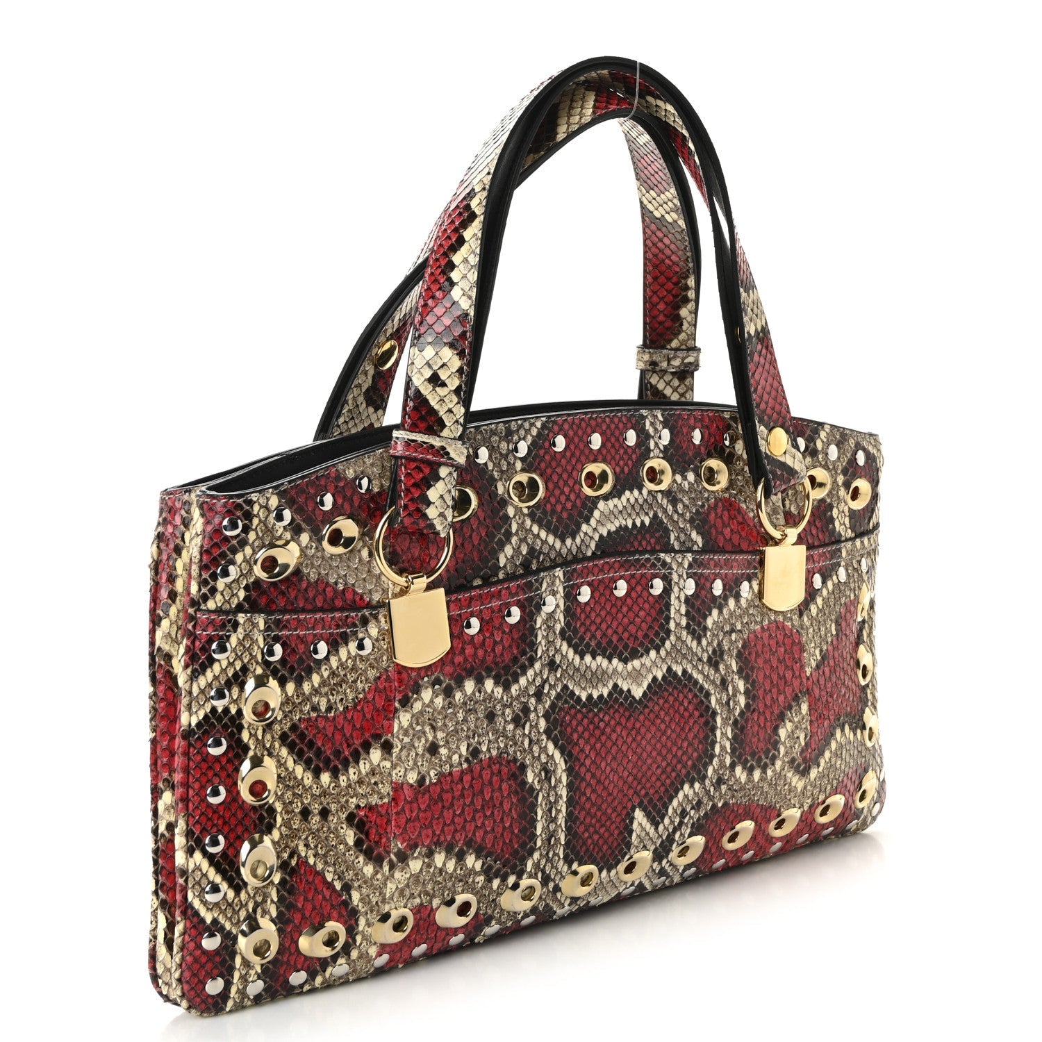 Gucci Snakeskin Large Arli Top Handle Bag Pink Beige