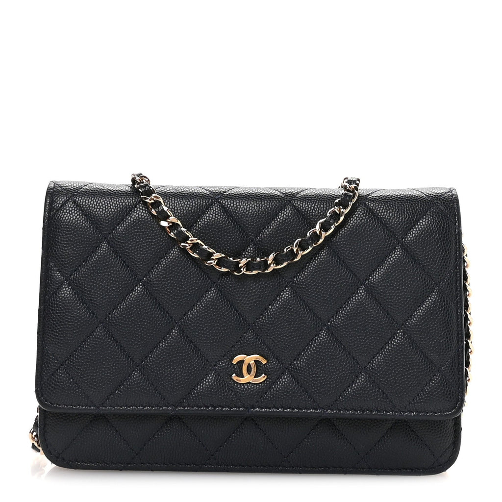 Chanel Caviar Quilted Wallet on Chain WOC Navy Blue