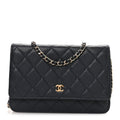 Chanel Caviar Quilted Wallet on Chain WOC Navy Blue