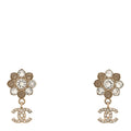 Crystal CC Flower Dangle Earrings Gold Beige